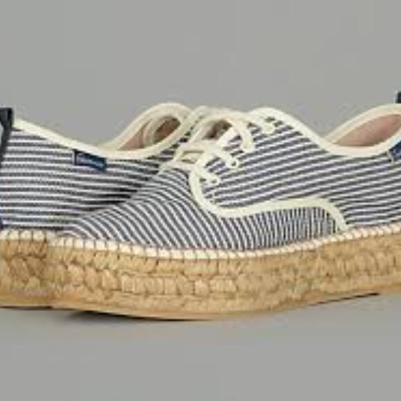 Gaimo Blue White Striped Jute Platform Espadrilles sz 38 - Picture 2 of 13